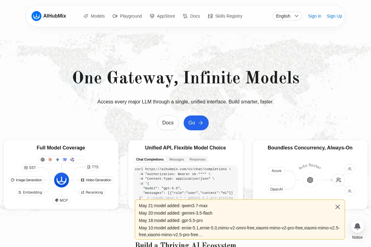 Aihubmix 官网首页截图