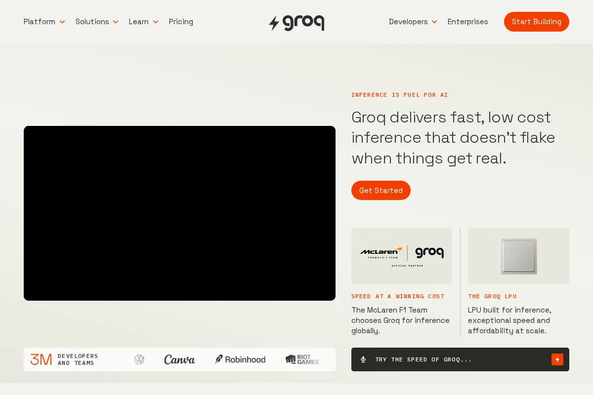 Groq 官网首页截图